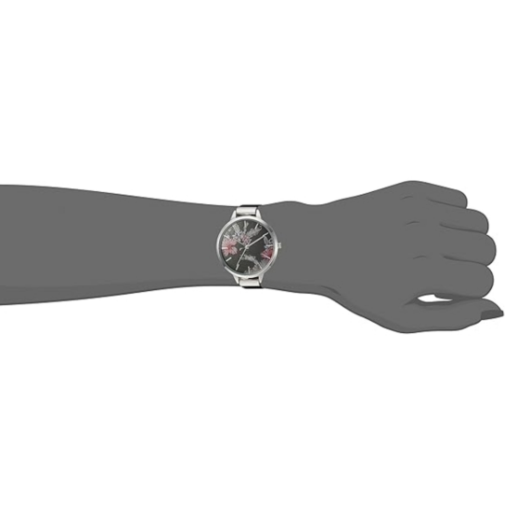 Women's Floral Dial Strap Watch Black Silver - Picture 2 of 4